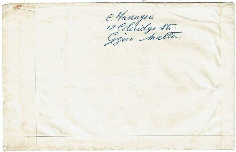 Malta 1959 Cospicua cancel on HANDPAINTED cover to the U.S.