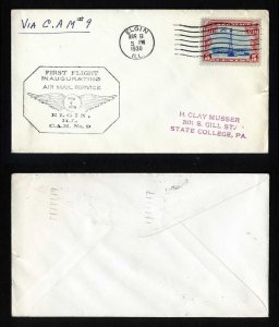 # C11 on CAM # 9 First Flight cover, Elgin, IL to Chicago, IL - 3-8-1930