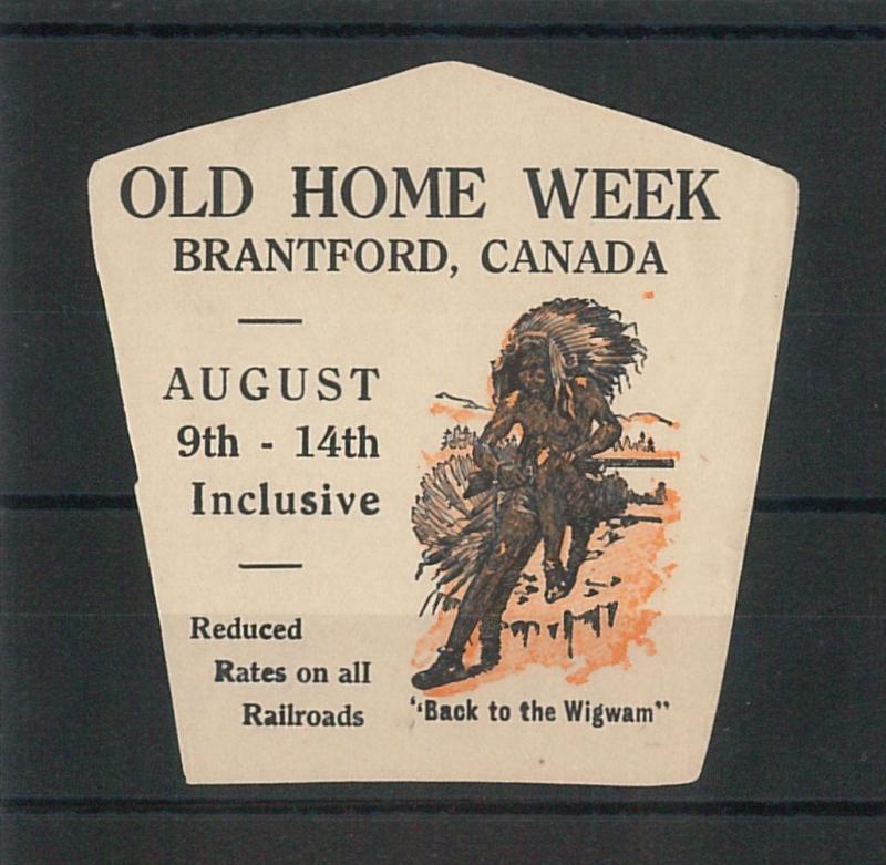 55216 -  VINTAGE  POSTER STAMP Label - CANADA: OLD HOME WEEK, Brantford INDIAN!