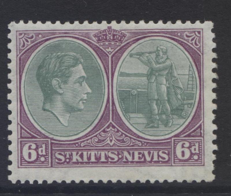 St. KITTS-NEVIS -Scott 85a -KGVI Definitive -1938- MVLH - Single 6d -Stamp