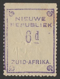 SOUTH AFRICA - NEW REPUBLIC 1887 6d violet on yellow paper, with embossed arms. 