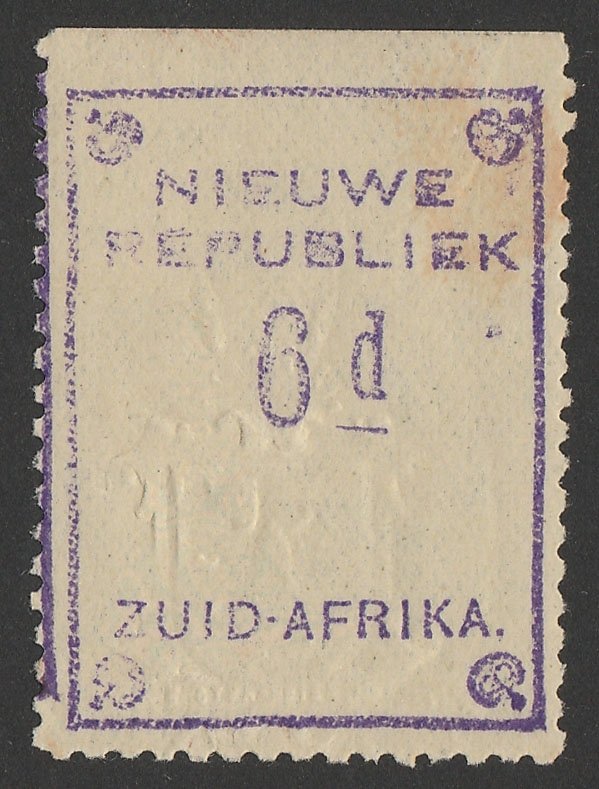 SOUTH AFRICA - NEW REPUBLIC 1887 6d violet on yellow paper, with embossed arms. 