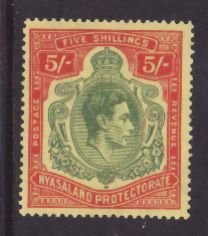 Nyassaland-Sc#65- id9-unused og NH 5sh KGVI-1938-any rainbow affect in backgroun