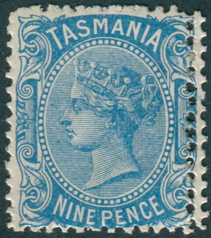 Tasmania 1903 9d blue Wmk inverted Perf 12½ doubled at right SG242 unused