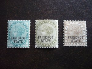 Stamps - India Faridkot - Scott# 4,8,12 - Mint Hinged Part Set of 3 Stamps