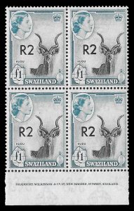 Swaziland SC 79 * Kudu & QEII Type II * Block of 4 * MNH * 1961