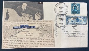 1932 USA Sea Post Office Trans Atlantic Airmail Cover To Chicago iL Usa Costello