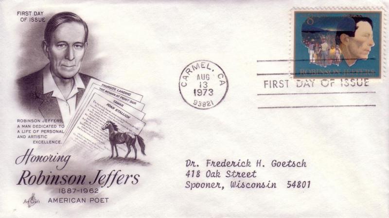 FDC Sc# 1485 Roninson Jeffers, Poet Artcraft L928