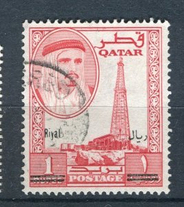 QATAR; 1966 early Sheikh Ali Al Thani RIYAL Surcharged issue fine used 1/1R.