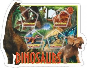 Stamps.Fauna. Dinosaurs 2022 year 1+1 sheets perforated  Gambia