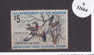 U.S.: Sc #RW41, $5 Wood Duck, Duck Stamp, Used (F32664)