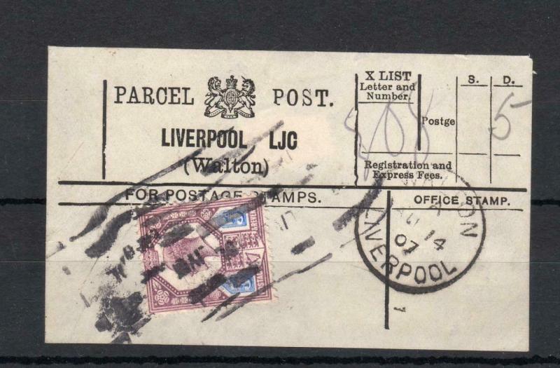 EDWARD VII 5d USED ON PARCEL POST LABEL (LIVERPOOL, WALTON)