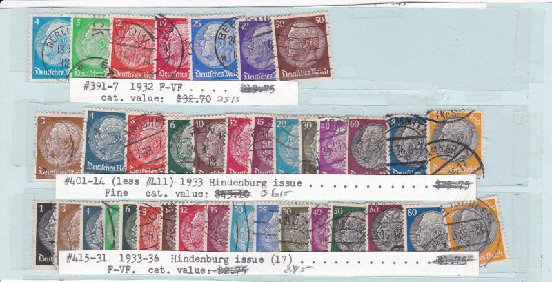 Germany # 391-397, 401-414, 415-431, Hindenburg Issues, Used, 1/3 Cat.
