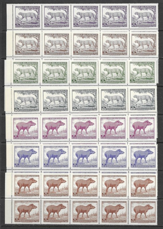 Paraguay 594-7, C291-3 MNH Puma cpl. set x 10 sets, vf. 2022 CV $ 169.00