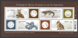 Canada #2173 MNH ss, Endangered animals , issued 2006