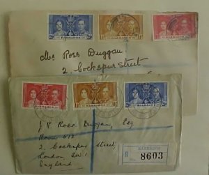 BARBADOS REGISTERED FDC 2 DIFF. 1937