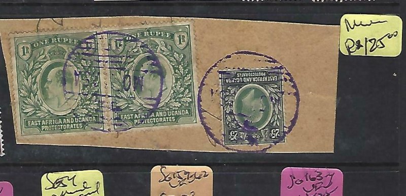 EAST AFRICA & UGANDA  (P0810B) PIECE KE 1R PR+25C MOMBASA PARCEL CANCEL 