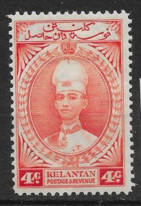 MALAYA KELANTAN SG42 1937 4c SCARLET MTD MINT