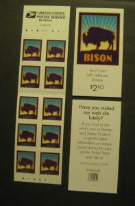 BK282B, Scott 3484b,c, 21c Bison, #P111111, MNH Complete Booklet