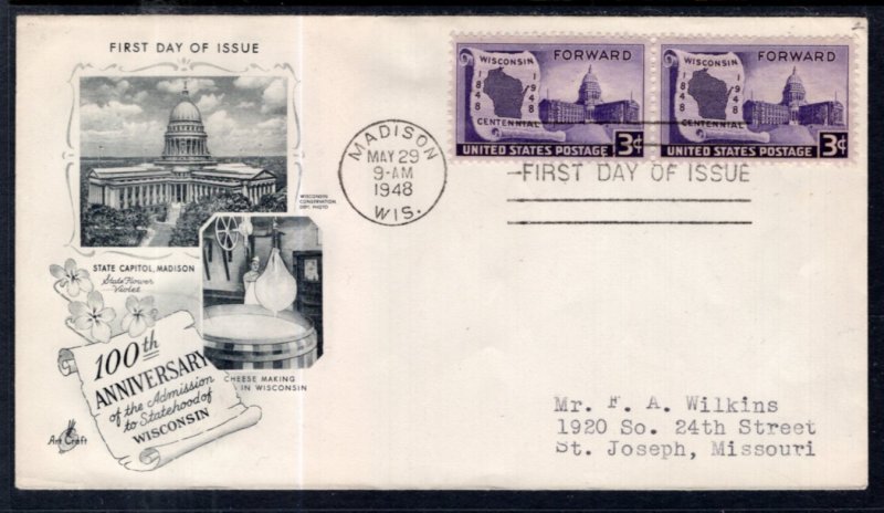 US 957 Wisconsin Territory Artcraft Typed FDC