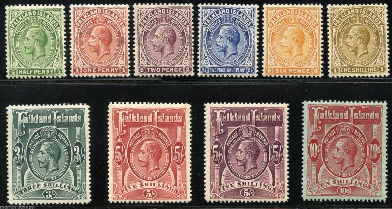 FALKLAND ISLANDS  SET SCOTT#30/39 SG#60/67,67b & 68 MINT LIGHT HINGED 10/ IS NH