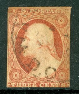 USA 1851 Washington 3¢ Orange Brown Type II Scott #10A VFU R505