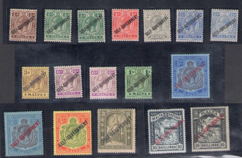 1922 MALTA - Effigies of King George V Overprinted Self Government 17 Values No.