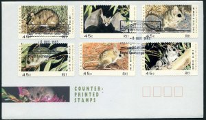 Australia 1241-1246 FDC. Threatened Species,1993:Parma Wallaby,Ghost Bat,Dunnart