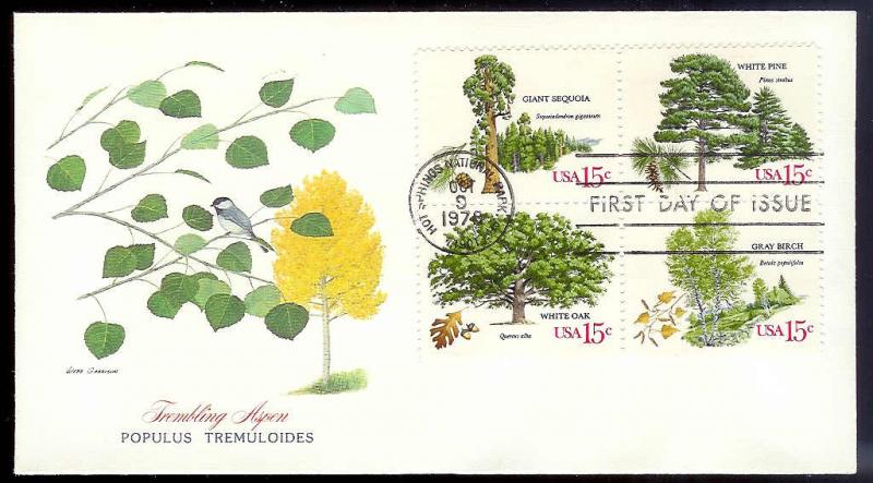 UNITED STATES FDC 15¢ Trees block 1978 Fleetwood