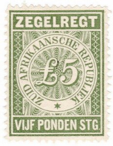 (I.B) Transvaal Revenue : Duty Stamp £5 (1886)