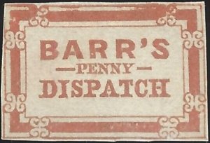 US Scott #8L1 Mint VF 1855 Local Stamp Barr's Penny Dispatch