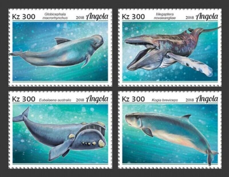 Angola - 2018 Whales on Stamps - 4 Stamp Set - ANG18126a