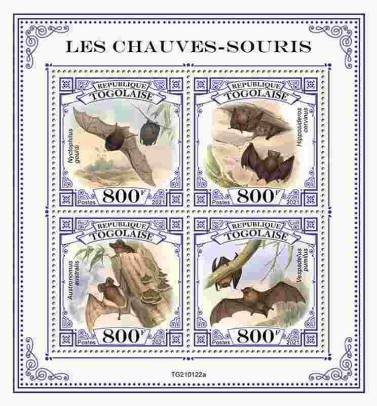 Togo - 2021 Bats, Eastern Forest, Fawn Leaf-nosed   - 4 Stamp Sheet - TG210122a
