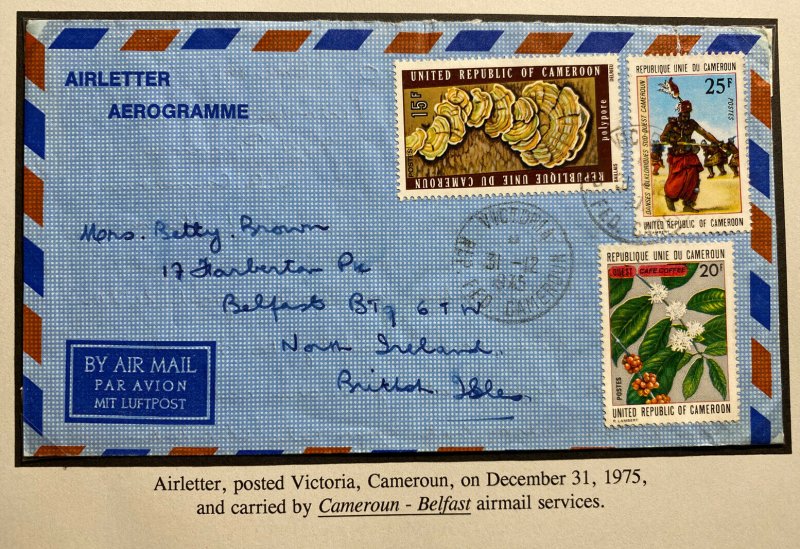 1975 Victoria Cameroon Air Letter Cover To Belfast North Ireland