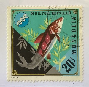 Mongolia 1974 Scott 819 CTO - 20m, Environment protection, fish, Sturgeon