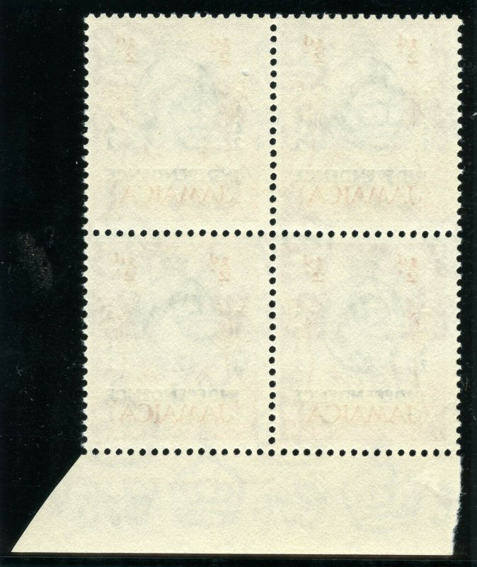 Jamaica 1962 QEII ½d black & deep orange-red Impint block superb MNH. SG 181.