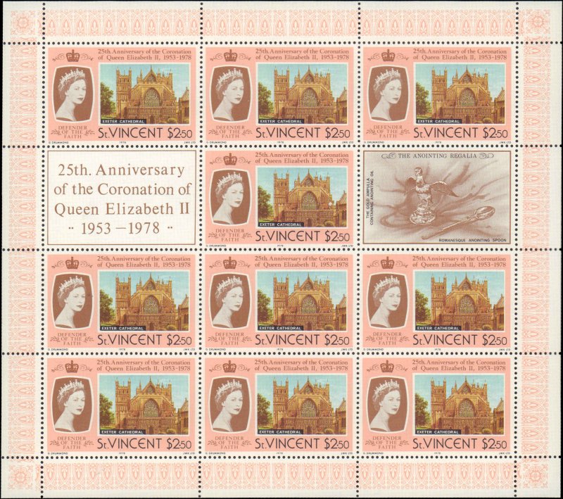 St. Vincent #528-531, Complete Set(4), Sheets of 10, 1978, Royalty, Never Hinged