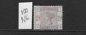 GREAT BRITAIN SCOTT #100 1883-84 VICTORIA- WMK 30- 2P (LILAC)- MINT (NO GUM)