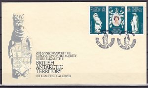 Br. Antarctic, Scott cat. 71 a-c, Elizabeth`s Coronation. First day cover.