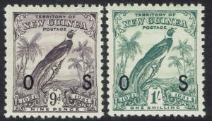 NEW GUINEA 1931 DATED BIRD OS 9D AND 1/- 