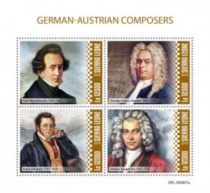Sierra Leone - 2019 German-Austrian Composers - 4 Stamp Sheet - SRL190907a