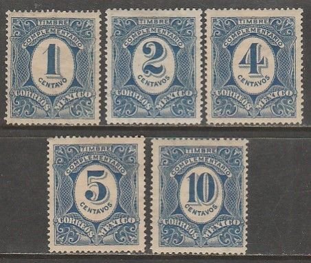MEXICO J1-J5, Postage Due. COMPLETE SET, UNUSED, H OG. F-VF.