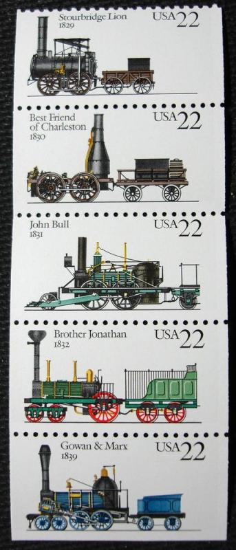 US #2362-2366 (2366a) MNH Bklet Pane of 5 Trains SCV $2.75 L7
