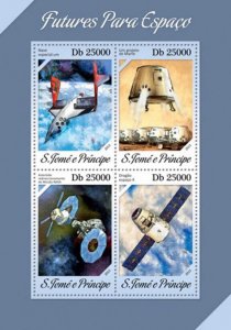 St Thomas 2013 The Future of Space Satellites 4 Stamp Sheet ST13601a