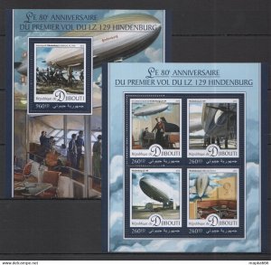 2016 Djibouti Transport Dirigables Anniversary Hindenburg Kb+Bl ** Dj061