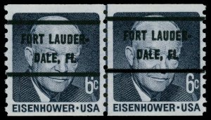 United States #1401a Mint nh superb  line pair Cat$525 1970, 6¢ Eisenhower, ...