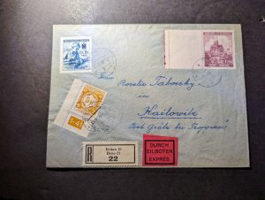 1942 Registered Express Germany Bohemia Moravia Cover Brunn to Kailowitz