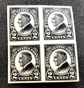 US scott# 611 MNH OG VF+ 1923 2c Harding imperforate block of 4 superb centering