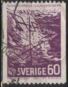 Sweden 680 (used, creased) 60ö ITU centenary: antenna, lilac (1965)