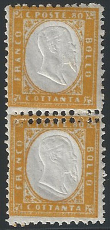 1862 Italia VE II 80c. giallo arancio variety MNH Sass n. 4nf